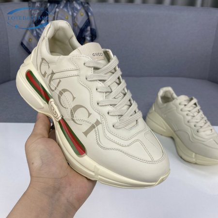 Women's Rhyton Gucci Logo Leather Sneaker