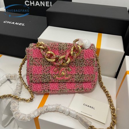 Chanel Small Elegant Chain Flap Bag Pink and Beige Tweed Gold Hardware