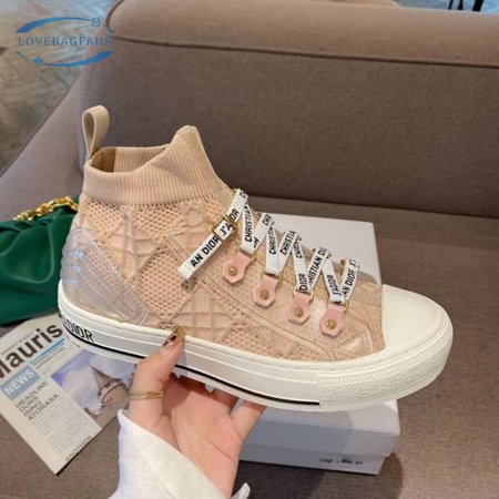 Dior Beige Knit And Leather Walk'N'Dior High Top Sneakers