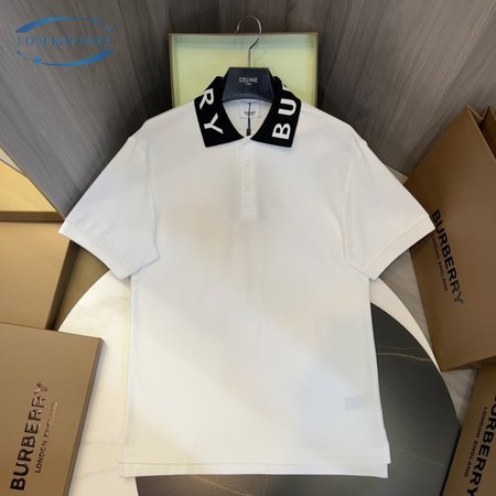 Burberry White Logo Embroidered Polo Shirt