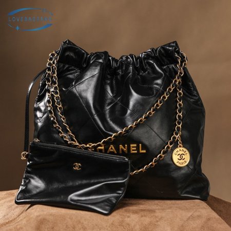 Chanel 22 Large Bag Shiny Calfskin & Gold Black