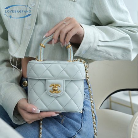 Chanel Small Vanity Case Lambskin & Gold-Tone Metal Light Blue