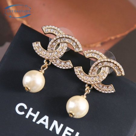 Chanel CC Drop Earrings Crystal Pearl Gold