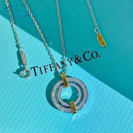 Tiffany Edge Circle Pendant in Platinum and Yellow Gold with Diamonds Large