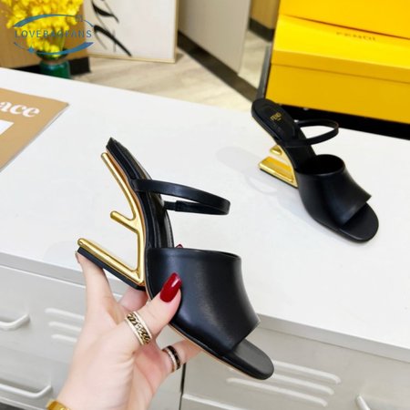 Fendi First Black Leather Heeled Sandals