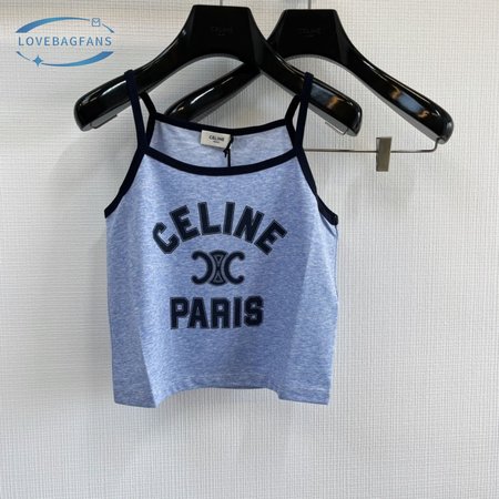 Celine Paris Tank Top In Cotton Jersey Blue/Navy