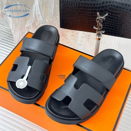 Hermes Chypre Sandal Noir Calfskin Leather