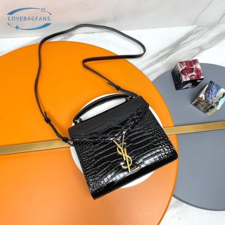 Cassandra Mini Top Handle Bag In Crocodile-Embossed Shiny Leather