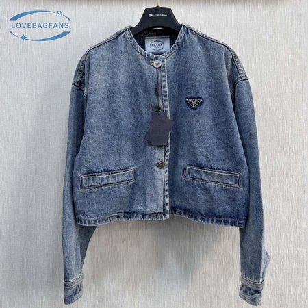 Prada Logo Cropped Denim Jacket