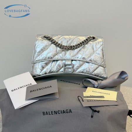 Balenciaga Women's Crush Small Chain Bag Metallized Quilted In Silver