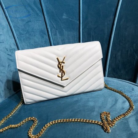 Saint Laurent MONOGRAM Grain Textured Jacquard Leather Chain Crossbody Bag White