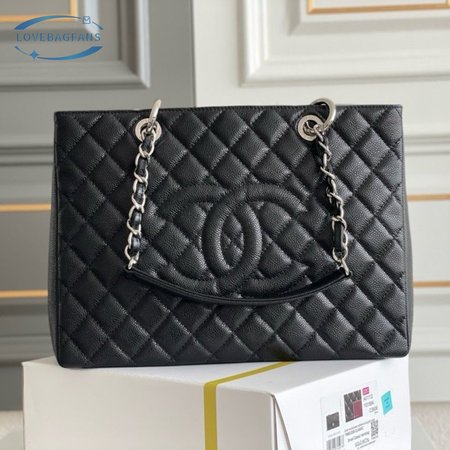 Chanel GST Black Quilted Caviar Leather Silver-Tone Hardware