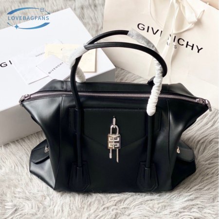 Givenchy Small Antigona Lock Bag In Box Leather Black