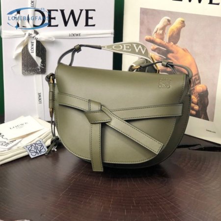 Loewe Small Gate Bag In Soft Calfskin And Jacquard Autumn Green