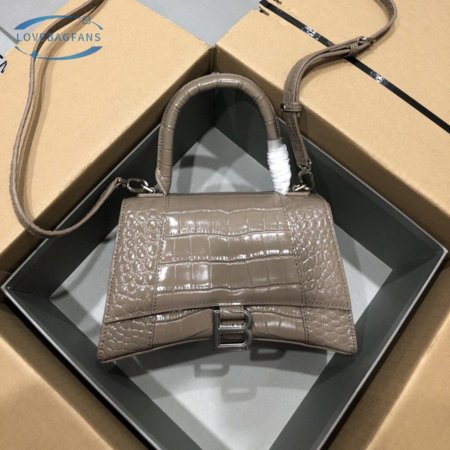 Balenciaga Hourglass Small Handbag Crocodile Embossed