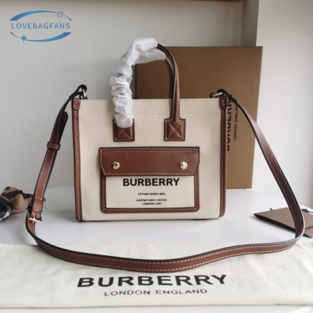 Burberry Two-tone Canvas And Leather Mini Freya Tote Natural/Tan 80441431