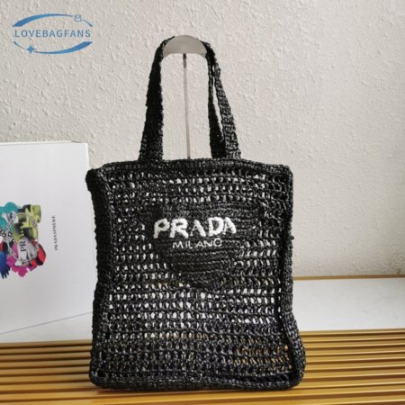 Prada Raffia Tote Bag Black 1BG393