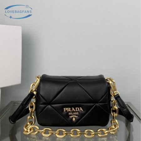 Prada System Nappa Patchwork Shoulder Bag Black 1BD292