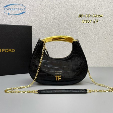 Tom Ford Shiny Stamped Crocodile Leather Bianca Mini Hobo Black