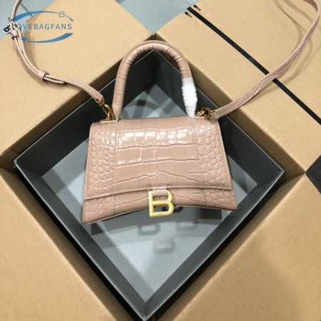 Balenciaga Hourglass Small Handbag Crocodile Embossed In Nude 6310