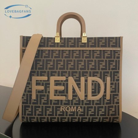 Fendi Sunshine Large Brown FF Jacquard Fabric Shopper 8BH372ALVYF1GE3