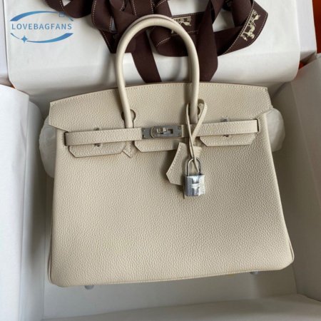 Hermes Craie Togo Birkin 25 Palladium Hardware