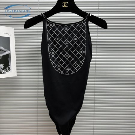 Chanel Swimsuit Stretch Jersey Strass Black Silver