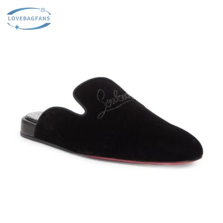 Christian Louboutin Navy Coolito Flat Black Velvet Backless Slide