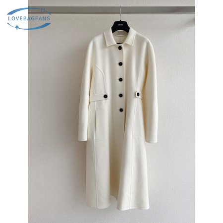 Dior Single-Breasted Long Double-Faced Cashmere Coat White