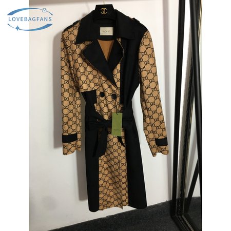 Gucci Double G Letter Fashion Color-Block Suede Coat