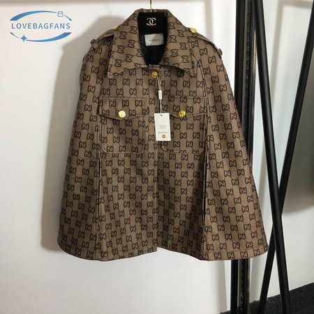 Gucci Double G Letter Print Woolen Cape Coat