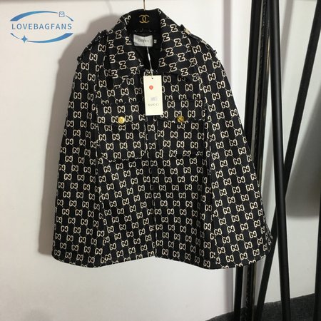 Gucci Double G Letter Print Woolen Cape Coat