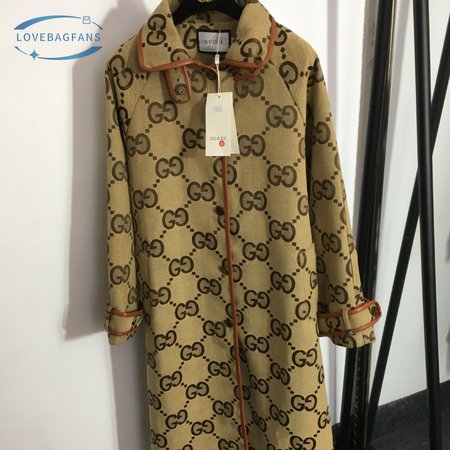 Gucci G Jacquard Letter Leather-Bound Mid-Length Trench Coat