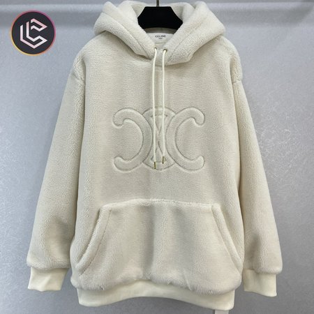 Celine Oversized Triomphe Hoodie In Fleece Off White S-L