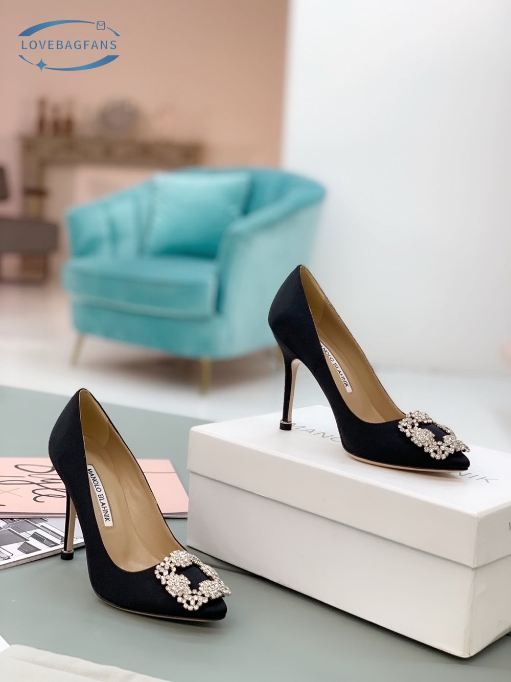 HANGISI, Black Satin Jewel Buckle Pumps