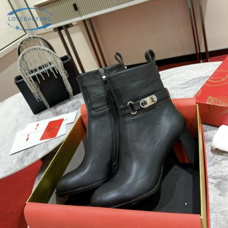 Christian Louboutin Lock Booty 70mm Ankle Boots Calf Leather Black 35-39