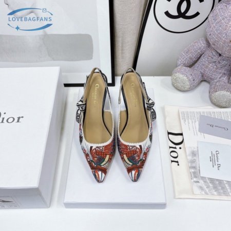 Dior J'Adior Slingback Pump White Multicolor Dior Jardin d'Hiver Embroidered Cotton 35-39