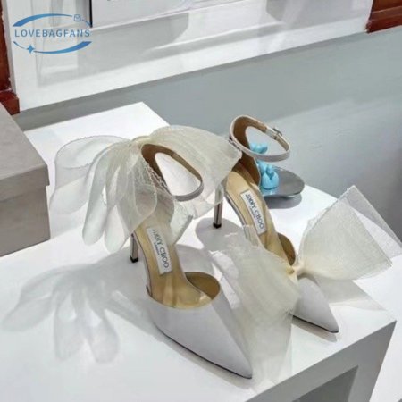 Jimmy Choo Averly 100 Latte Pumps with Asymmetric Grosgrain Mesh Fascinator Bows 35-39