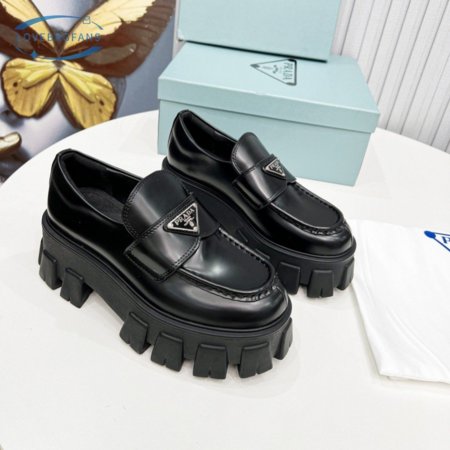 Prada Brushed Leather Monolith Loafers Black 35-39