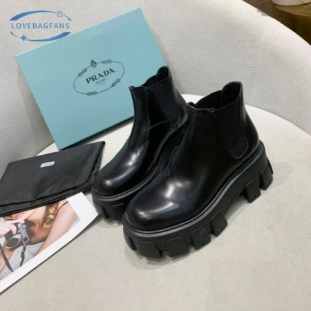 Prada Monolith Brushed Leather Chelsea Boots Black 35-40