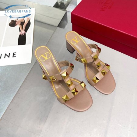 Valentino Roman Stud Calfskin Slide Sandal 60mm Rose Cannelle 35-41