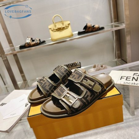 Fendi Feel Brown FF Fabric Slides 35-45