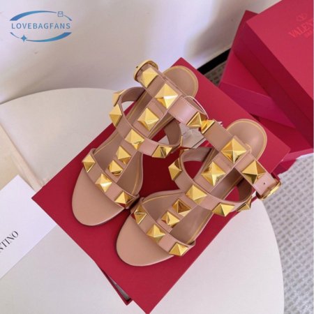 Valentino Roman Stud Calfskin Sandal 100mm Rose Cannelle 35-39