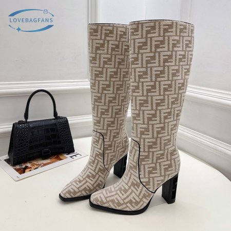 Fendi Cut High-Heeled Dove Gray FF Chenille Boots 35-39