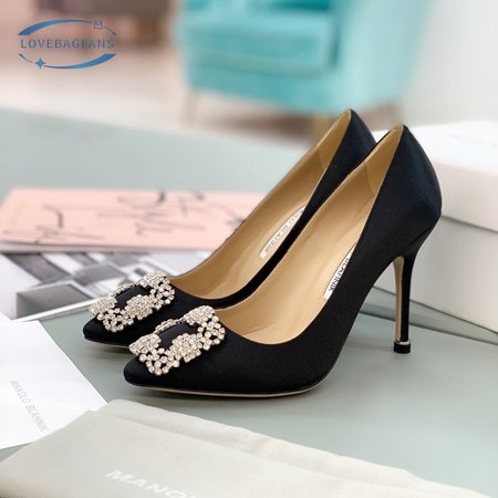 Manolo Blahnik Hangisi Black Satin Jewel Buckle Pumps 35-39